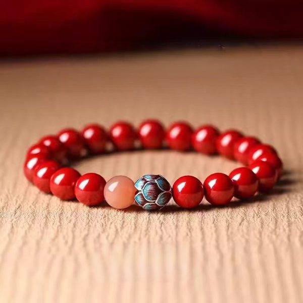 2024 Chinese Genuine Natural Cinnabar Bracelet - Feng Shui Lotus Bead Charm Bracelet for Women