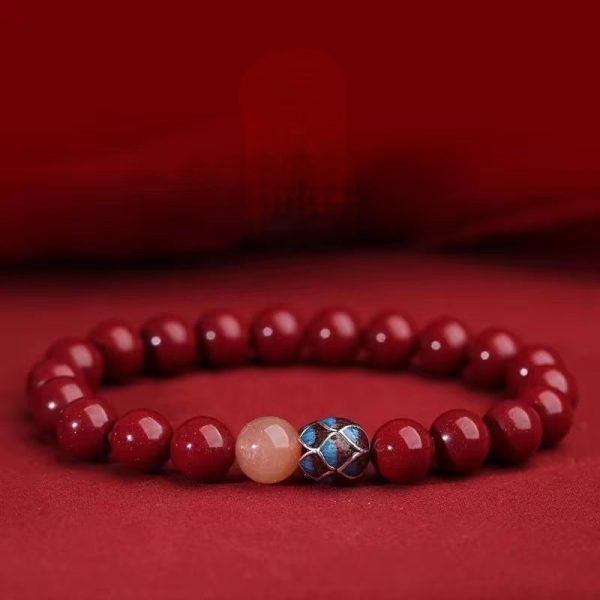 2024 Chinese Genuine Natural Cinnabar Bracelet - Feng Shui Lotus Bead Charm Bracelet for Women