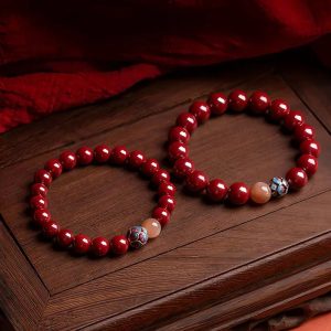 2024 Chinese Genuine Natural Cinnabar Bracelet - Feng Shui Lotus Bead Charm Bracelet for Women